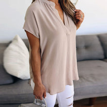 Load image into Gallery viewer, Summer Solid Chiffon Plus Size S-5XL Women Ladies Sexy V-Neck Short Sleeve Casual Shirt Tops Blouse Wholesale N4