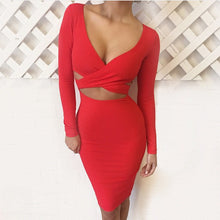 Load image into Gallery viewer, Nadafair Sexy Midi Pencil Bandage Club Bodycon Dress Women Autumn Winter Long Sleeve Red White Black Party Dress Vestidos