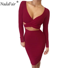 Load image into Gallery viewer, Nadafair Sexy Midi Pencil Bandage Club Bodycon Dress Women Autumn Winter Long Sleeve Red White Black Party Dress Vestidos