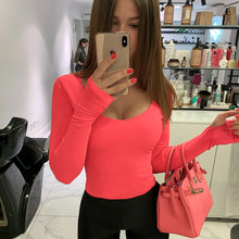 Load image into Gallery viewer, Shestyle Bodycon Sexy Neon Orange Bodysuits Women Autumn 2019 Long Sleeve Solid Winter Basic Body Suit Female O Neck Black Pink
