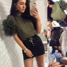 Load image into Gallery viewer, Summer Autumn Fashion Womens Tulle Ruffle Short Sleeve Shirt Ladies Loose Casual Blouse Top blusas mujer de moda 2019