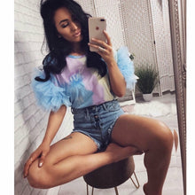 Load image into Gallery viewer, Summer Autumn Fashion Womens Tulle Ruffle Short Sleeve Shirt Ladies Loose Casual Blouse Top blusas mujer de moda 2019