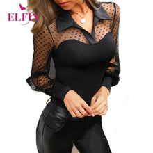 Load image into Gallery viewer, Sexy Long Sleeve Vintage Polka Dot Mesh Transparent Blouse Shirt See Through Womens Tops And Blouses Elegant Ladies Tops SJ4333R