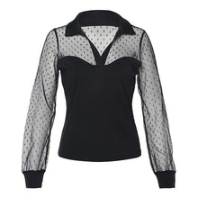 Load image into Gallery viewer, Sexy Long Sleeve Vintage Polka Dot Mesh Transparent Blouse Shirt See Through Womens Tops And Blouses Elegant Ladies Tops SJ4333R