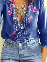 Load image into Gallery viewer, New Hot Sale Large Size Boho Women's Floral Embroidery Summer Top Blouses Long Sleeve Beach Loose Blouse Tops Shirts Clothes