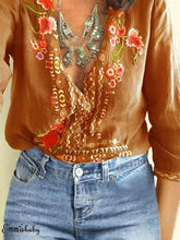 Load image into Gallery viewer, New Hot Sale Large Size Boho Women's Floral Embroidery Summer Top Blouses Long Sleeve Beach Loose Blouse Tops Shirts Clothes