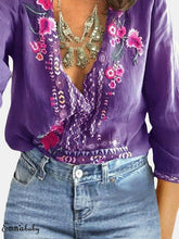 Load image into Gallery viewer, New Hot Sale Large Size Boho Women's Floral Embroidery Summer Top Blouses Long Sleeve Beach Loose Blouse Tops Shirts Clothes