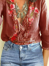 Load image into Gallery viewer, New Hot Sale Large Size Boho Women's Floral Embroidery Summer Top Blouses Long Sleeve Beach Loose Blouse Tops Shirts Clothes