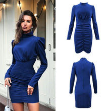 Load image into Gallery viewer, Lossky Women Autumn Winter Turtleneck Mini Dress Elegant Lady Long Sleeve Sexy Short Bodycon Clothing Tight Dress Zipper In Back