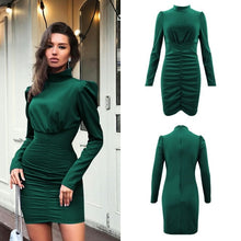 Load image into Gallery viewer, Lossky Women Autumn Winter Turtleneck Mini Dress Elegant Lady Long Sleeve Sexy Short Bodycon Clothing Tight Dress Zipper In Back