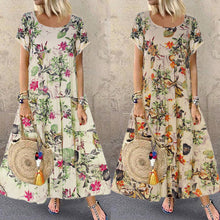 Load image into Gallery viewer, Summer New Fashion Womens Plus Size Casual Short Sleeve Boho Retro Linen Print Long Maxi Dress Wholesale Free Ship платье Z4