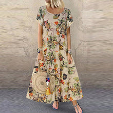 Load image into Gallery viewer, Summer New Fashion Womens Plus Size Casual Short Sleeve Boho Retro Linen Print Long Maxi Dress Wholesale Free Ship платье Z4