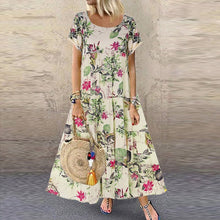 Load image into Gallery viewer, Summer New Fashion Womens Plus Size Casual Short Sleeve Boho Retro Linen Print Long Maxi Dress Wholesale Free Ship платье Z4