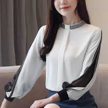 Load image into Gallery viewer, New Autumn 2019 Style Blouse casual long sleeve Female Fashion Chiffon lantern sleeve women round neck whtite Black Blouse 834G5
