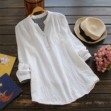 Load image into Gallery viewer, Plus Size ZANZEA Women Cotton Linen Blouse Solid V Neck Long Sleeve Buttons Pockets Autumn Feminina Blusas Summer Loose Shirt