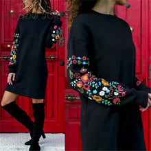 Load image into Gallery viewer, Jocoo Jolee Dresses Women Autumn Mini Dress Elegant Long Sleeve Floral Print Loose Warm Dress Black Streeetwear vestidos