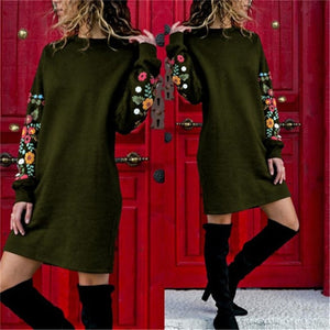 Jocoo Jolee Dresses Women Autumn Mini Dress Elegant Long Sleeve Floral Print Loose Warm Dress Black Streeetwear vestidos